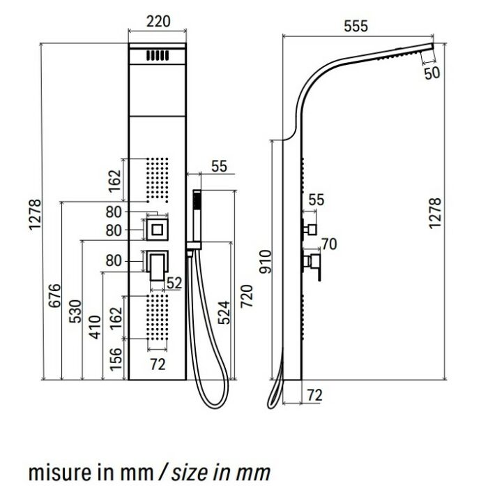 Pannello doccia in acciaio inox 3 vie - Mod. Rubino - immagine 2