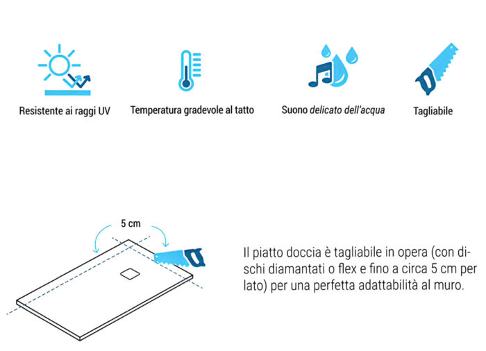 Piatto doccia rettangolare in Marmoresina effetto Bugnato con copripiletta in acciaio - immagine 5